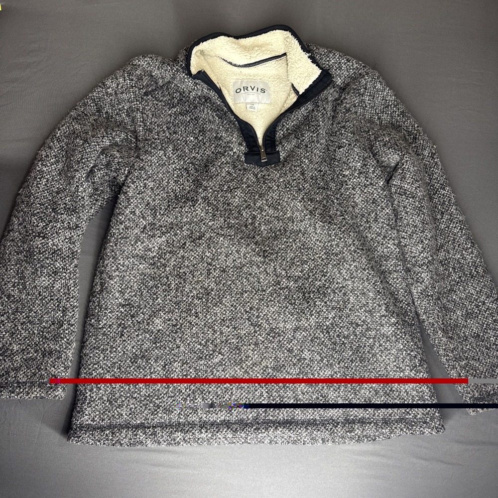 Orvis Sherpa Lined Fleece Pullover Men's L Gray Quarter Zip Outdoor‎ Warm
